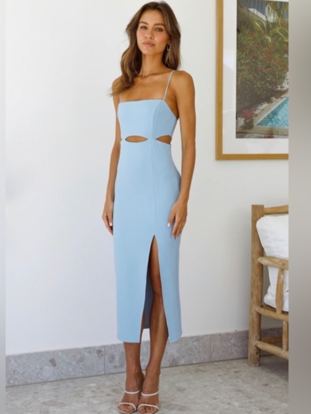 Hello Molly Swerve Through Midi Dress - Blue Cut-Out Cocktail Dress